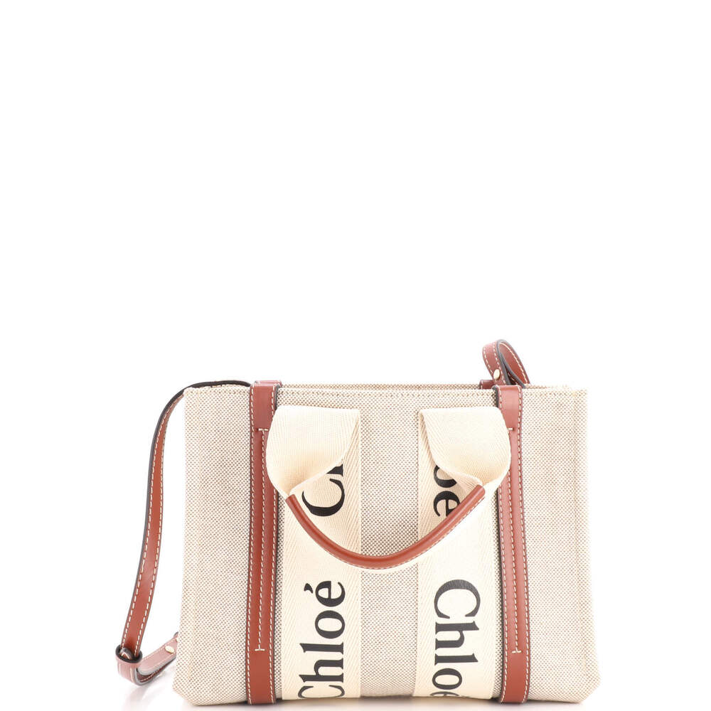 Chloe Small Woody Convertible Tote Canvas with Leather
